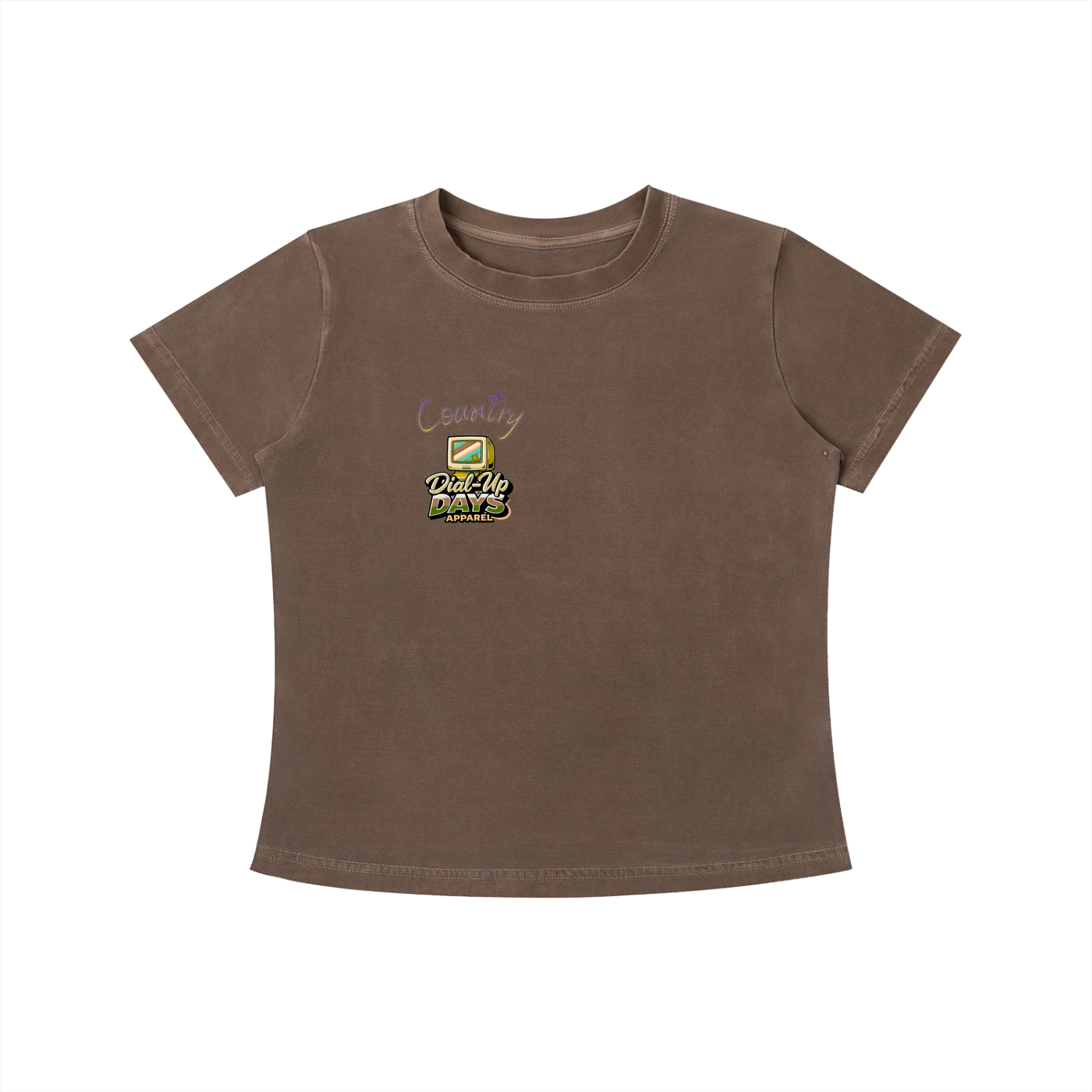 Brown t-shirt with a logo on a white background