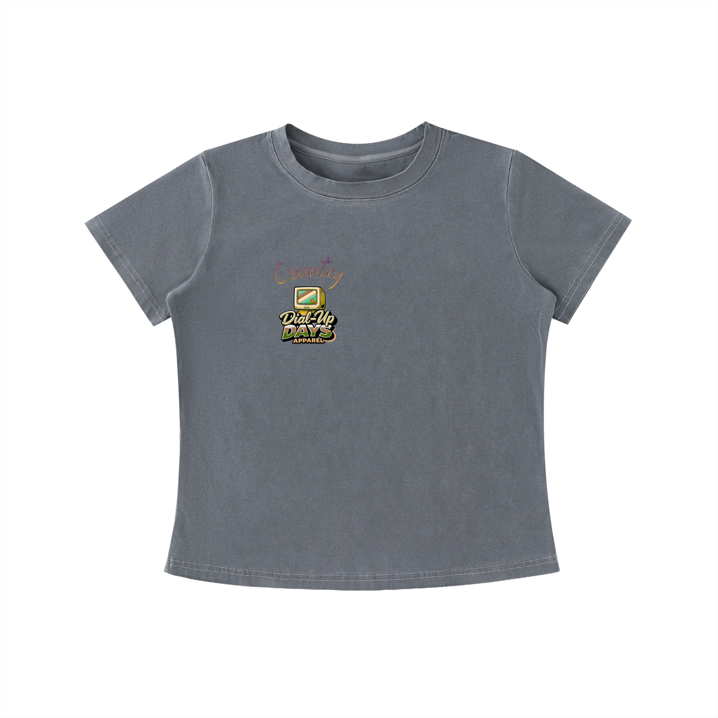 Gray t-shirt with a logo on a white background