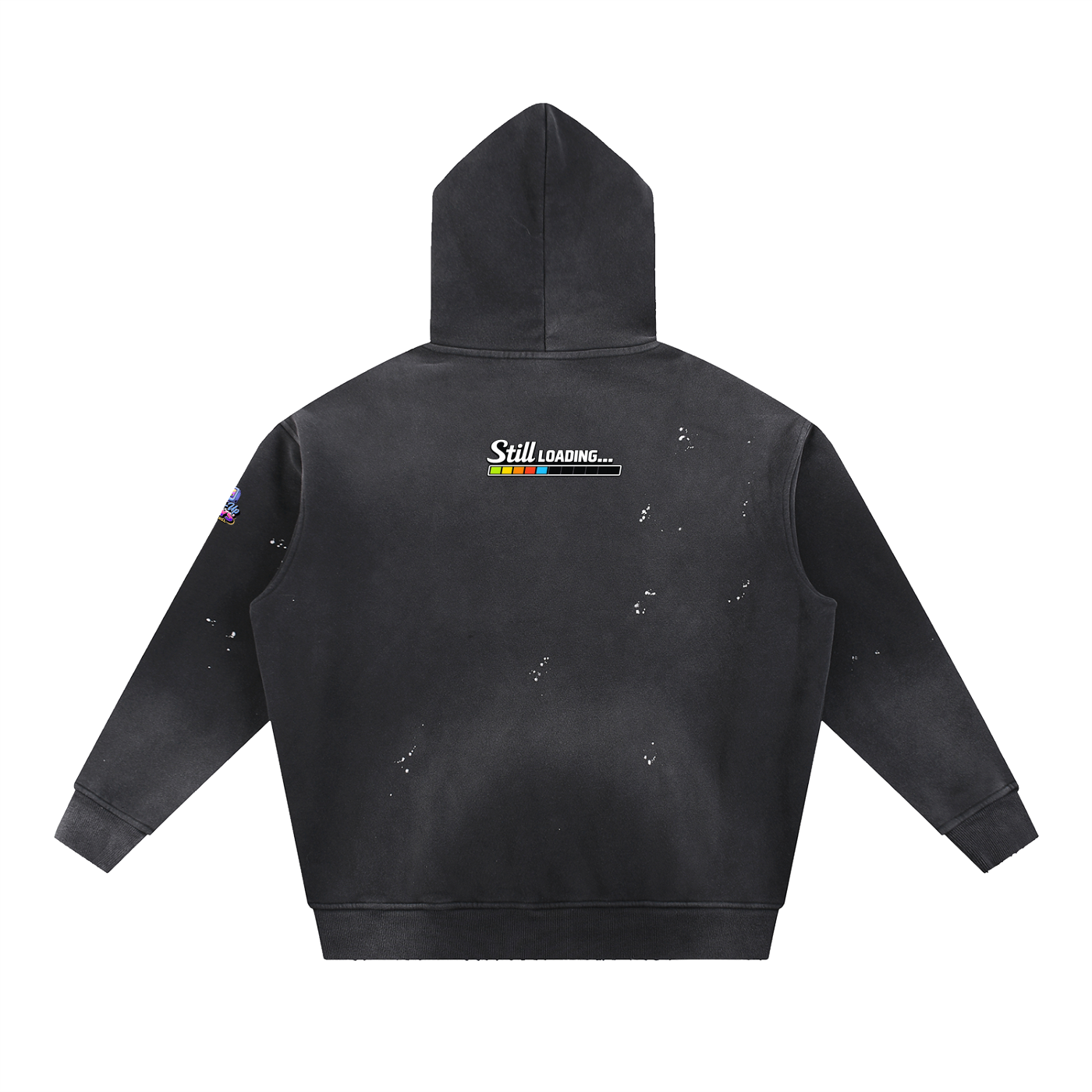 Black hoodie with 'Still Loading' text on the back against a white background