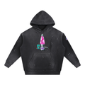Black hoodie with a graphic of a lava lamp on a white background