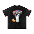 Black t-shirt with 'got milk?' graphic featuring a glass of milk and cookie on a white background