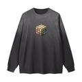 Black long-sleeve shirt with a colorful cube design on a white background