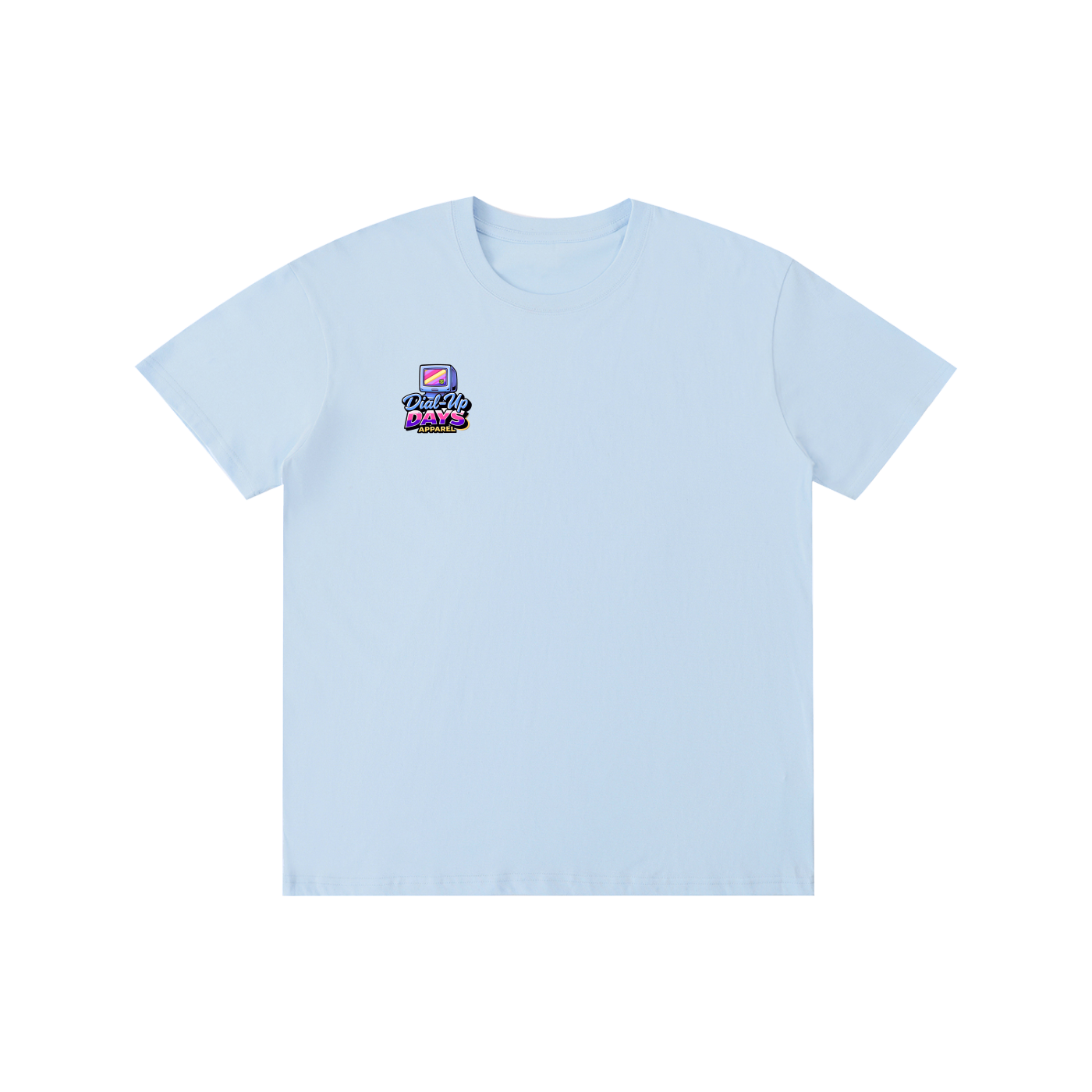 Light blue t-shirt with a small logo on a white background