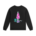Black sweatshirt with a pink lava lamp graphic on a white background