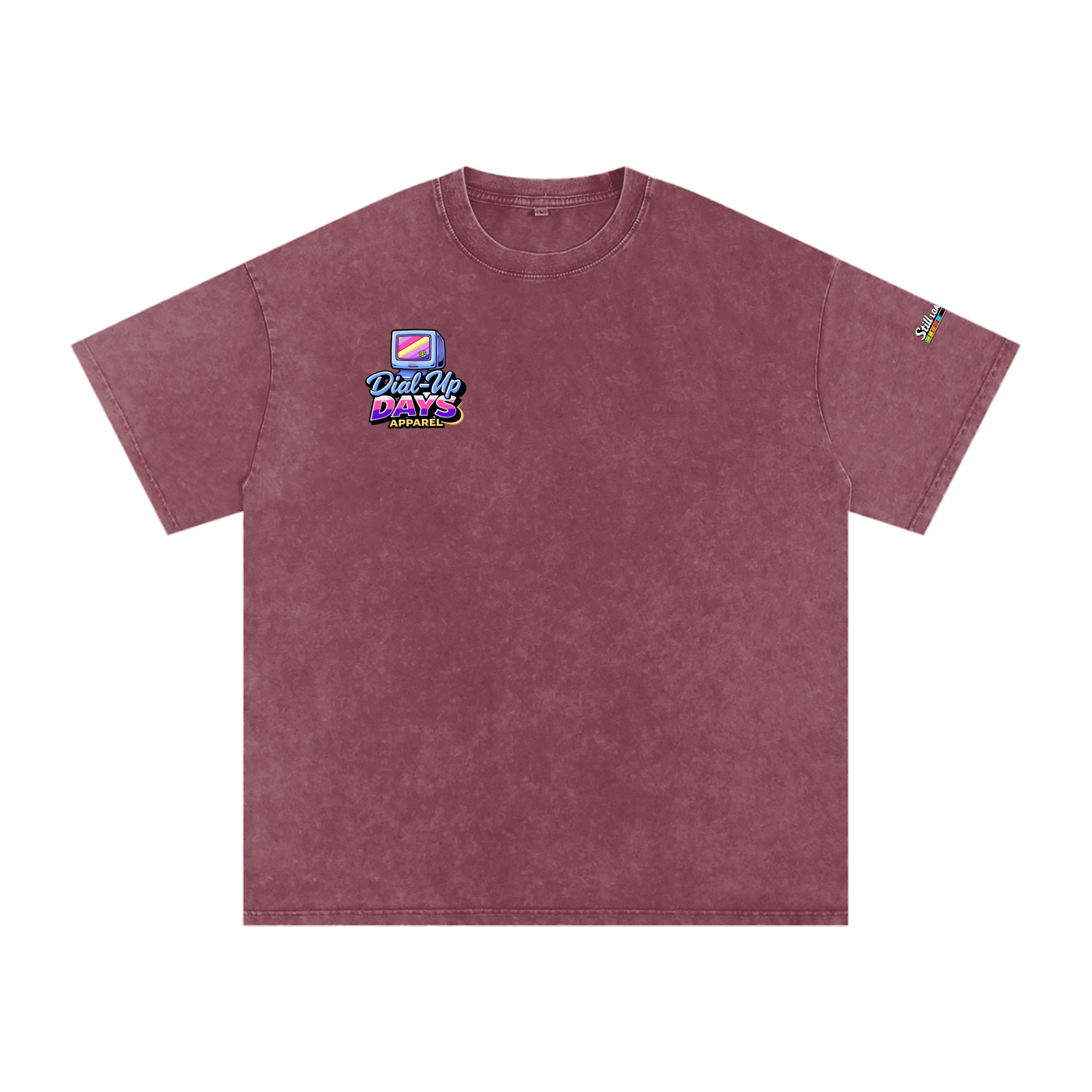 Maroon t-shirt with a logo on the chest on a white background