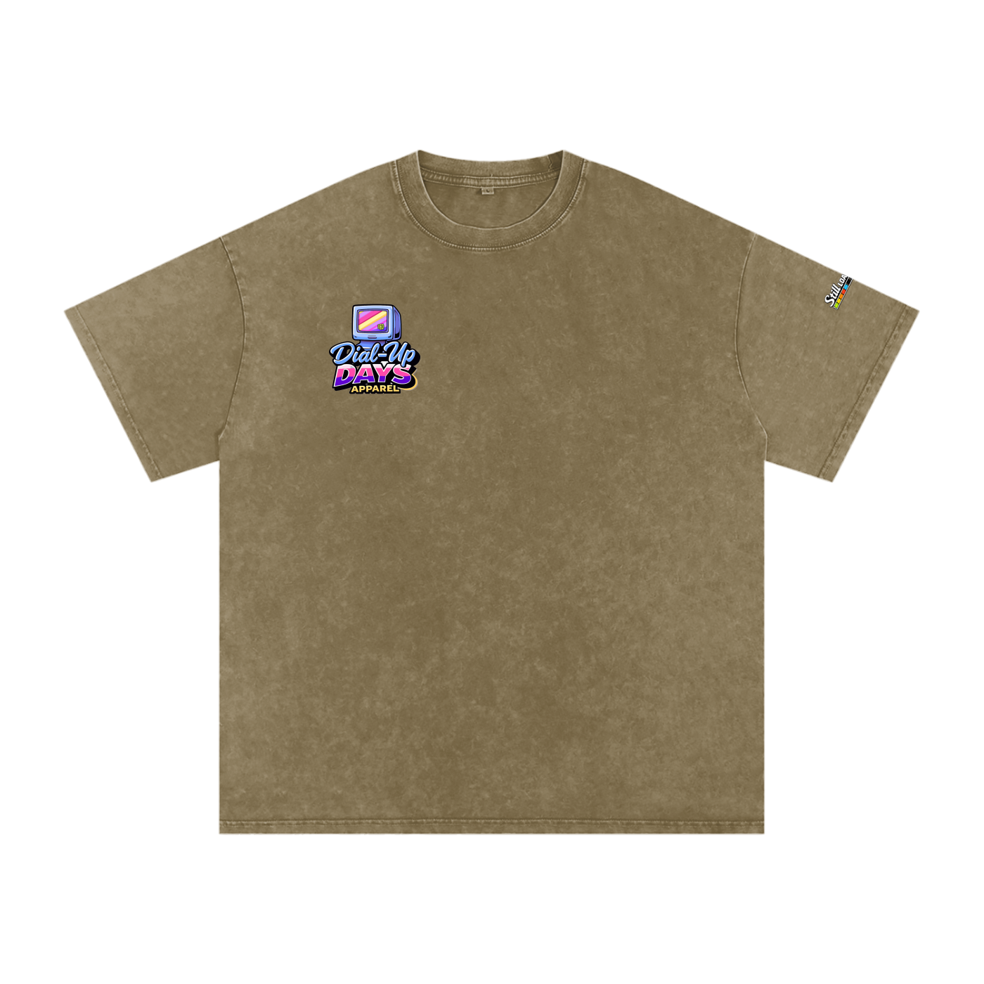 Brown t-shirt with a logo on the chest on a white background
